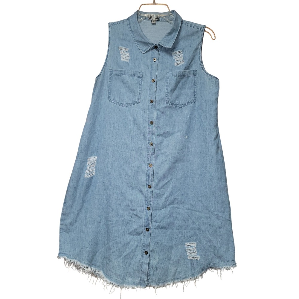 J for Justify Women L Denim Shirt Tunic Distressed Boho Festival Beach Y2K Retro